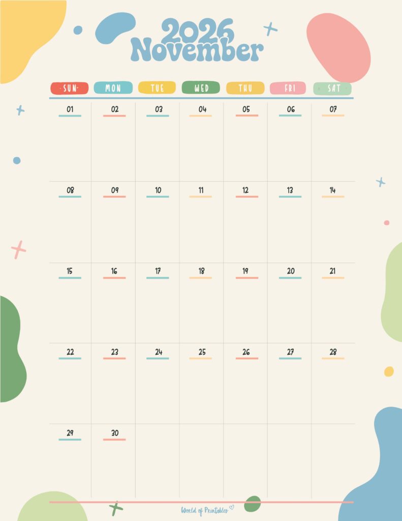 Printable November 2026 Calendar Design 356