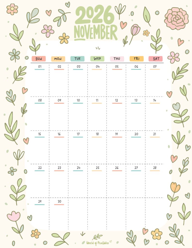 Printable November 2026 Calendar Design 357