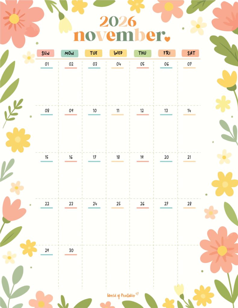 Printable November 2026 Calendar Design 359
