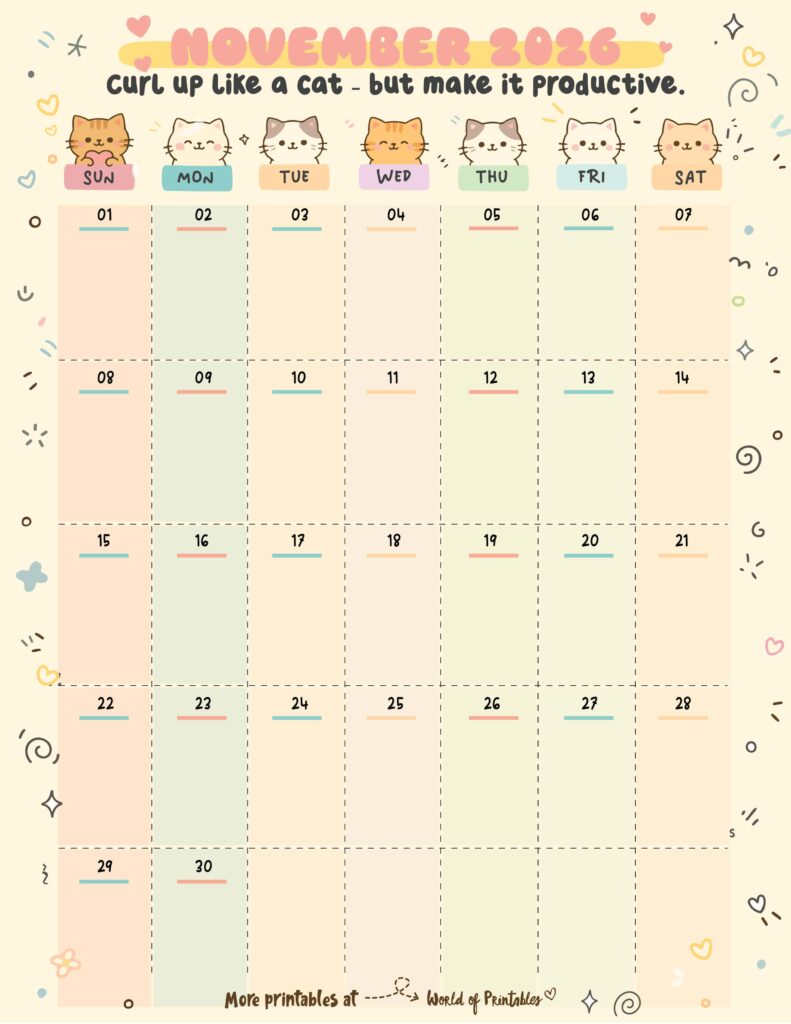 Printable November 2026 Calendar Design 360