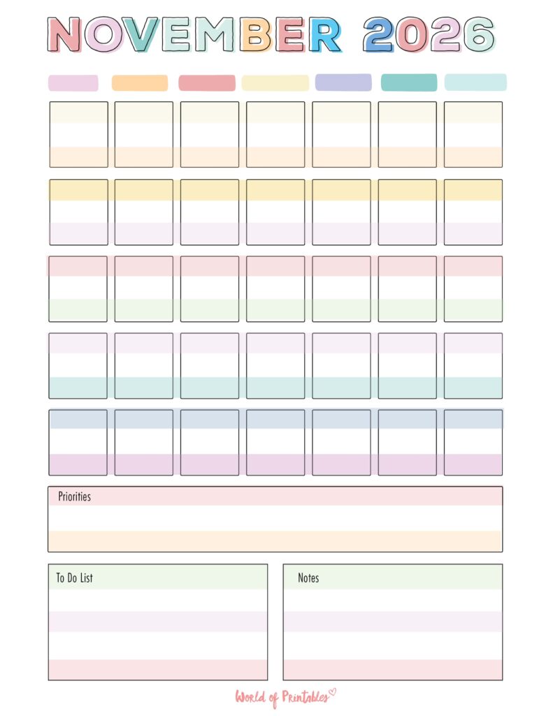 Printable November 2026 Calendar Design 363