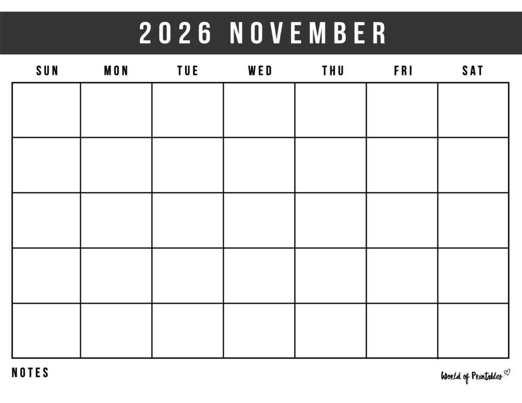 Printable November 2026 Calendar Design 364