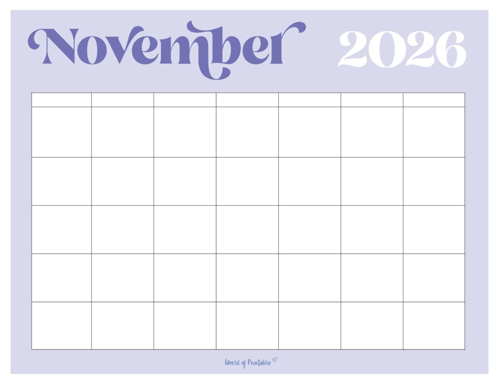 Printable November 2026 Calendar Design 365