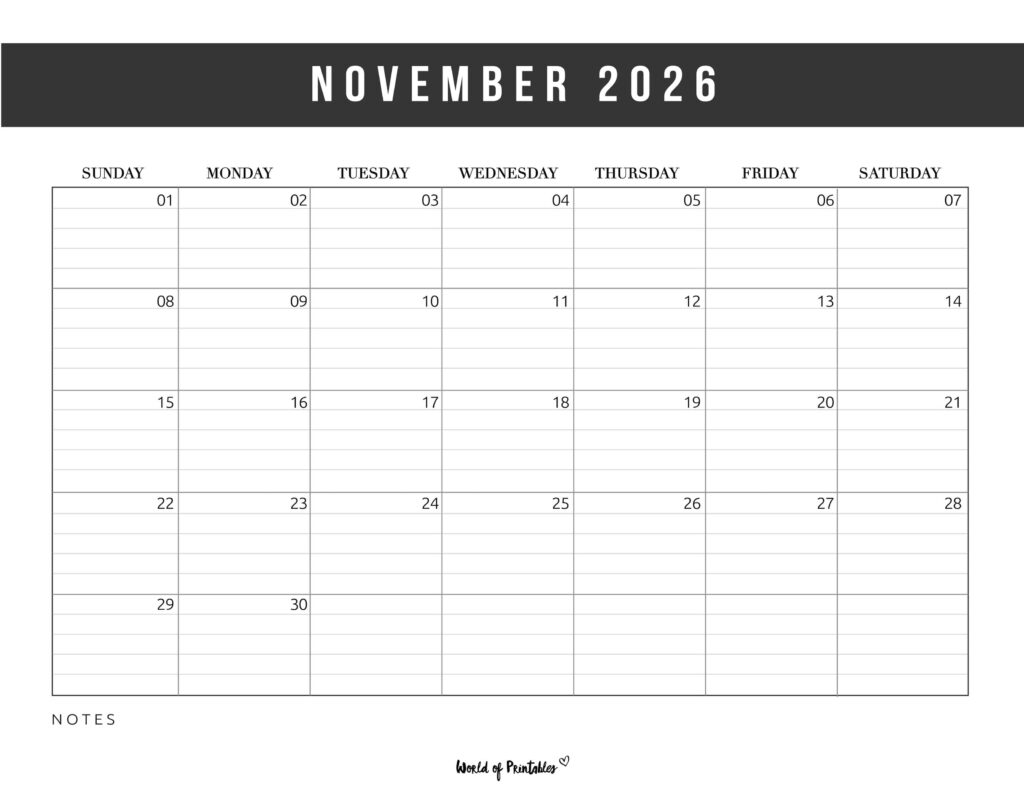 Printable November 2026 Calendar Design 372