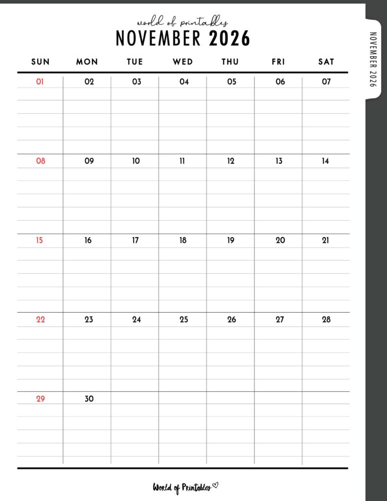 Printable November 2026 Calendar Design 373