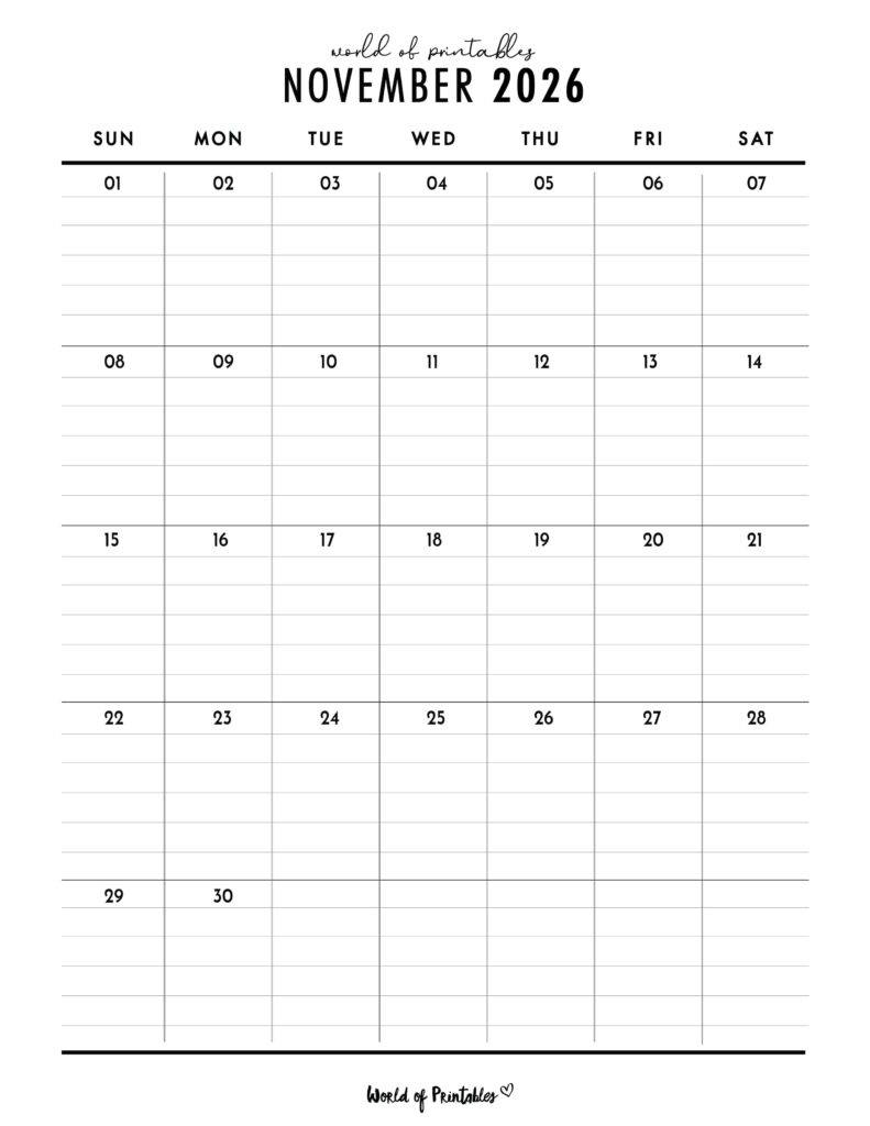 Printable November 2026 Calendar Design 374
