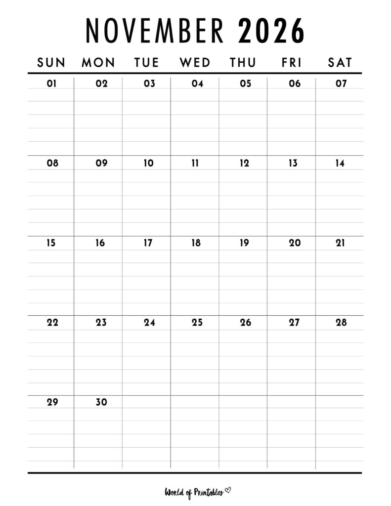 Printable November 2026 Calendar Design 375