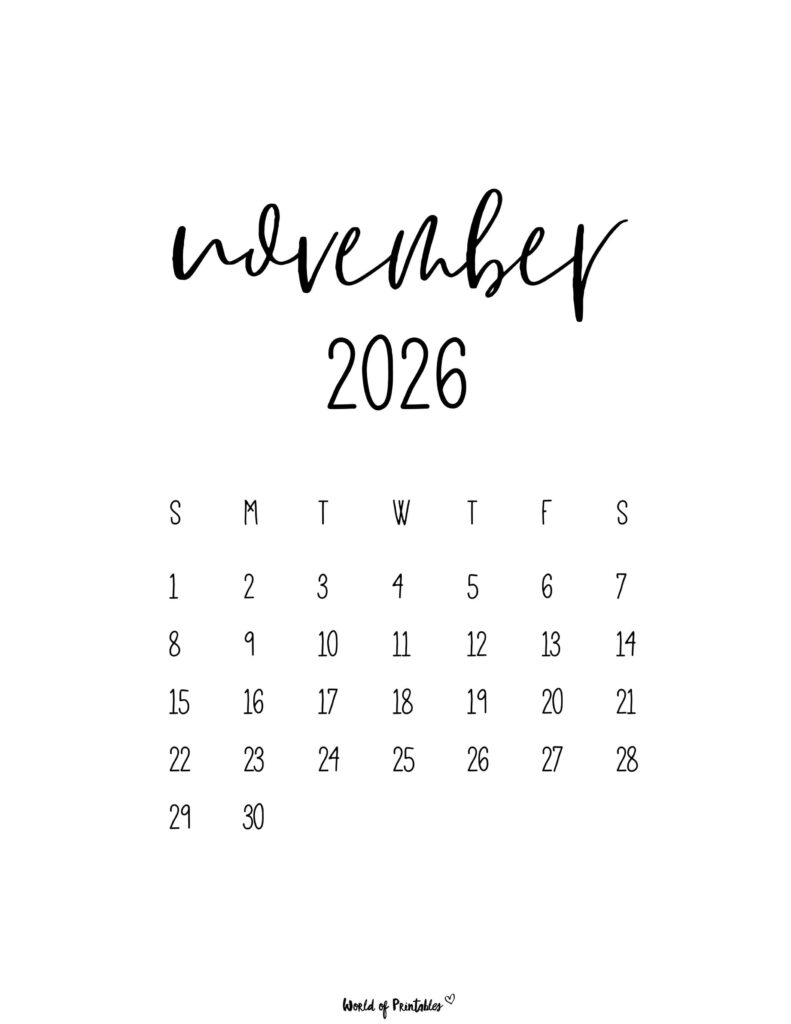 Printable November 2026 Calendar Design 63