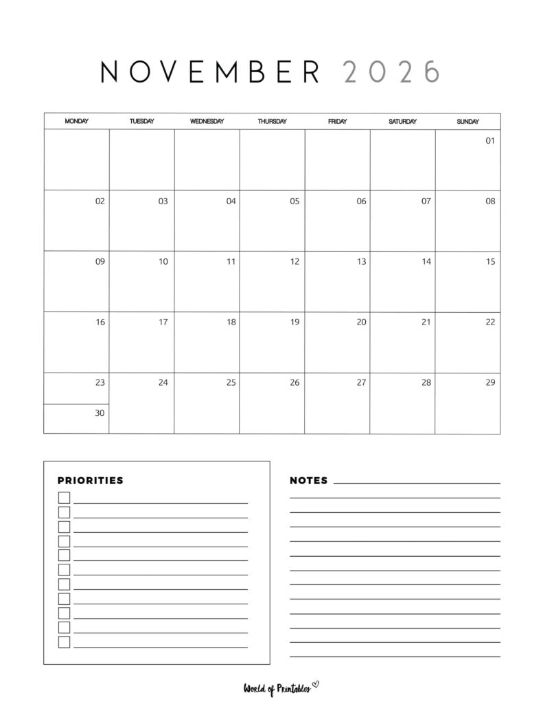 Printable November 2026 Calendar Design 64