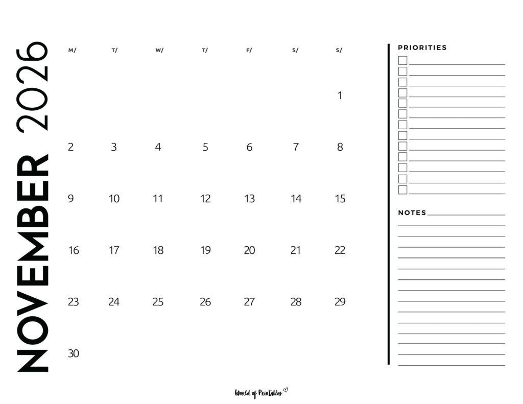 Printable November 2026 Calendar Design 68