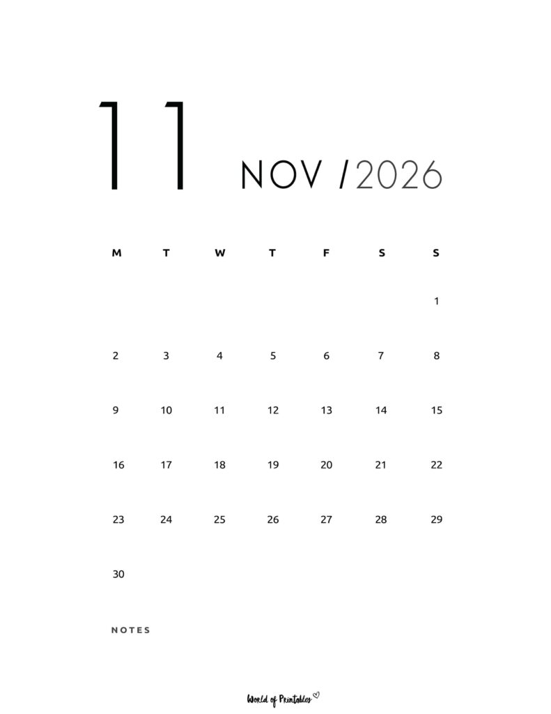 Printable November 2026 Calendar Design 69