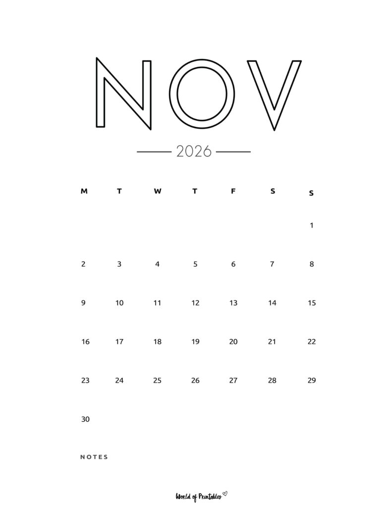 Printable November 2026 Calendar Design 70