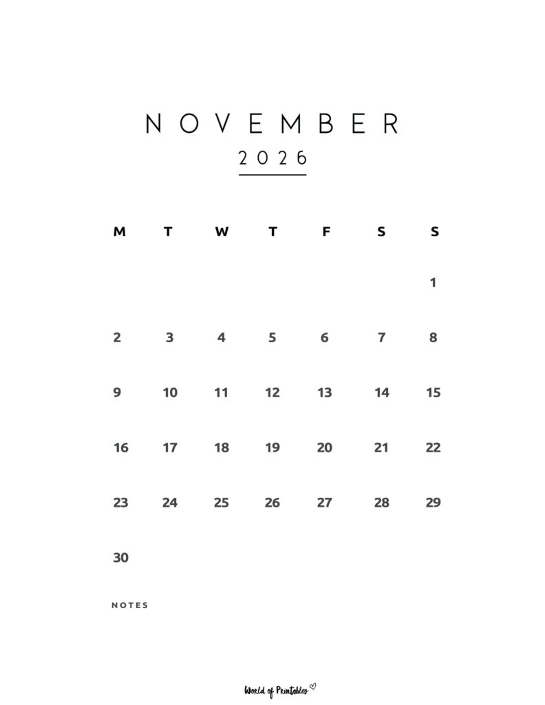 Printable November 2026 Calendar Design 74