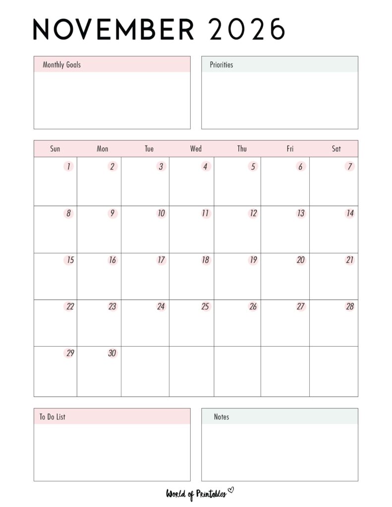 Printable November 2026 Calendar Design 86