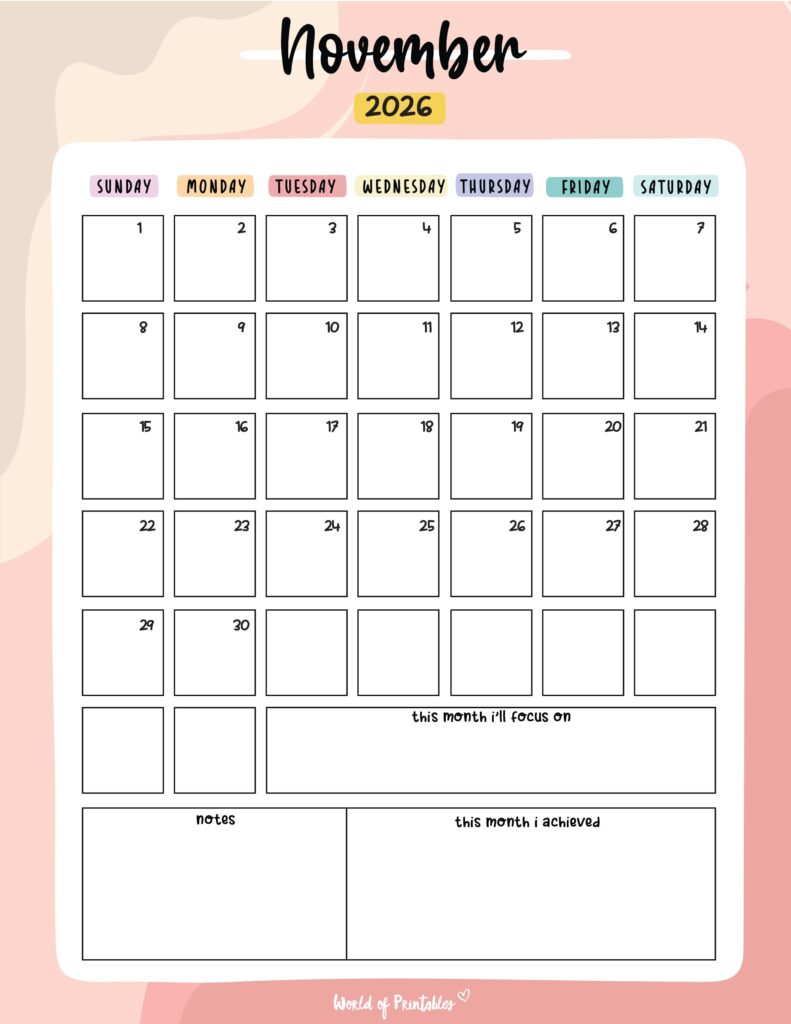 Printable November 2026 Calendar Design 89