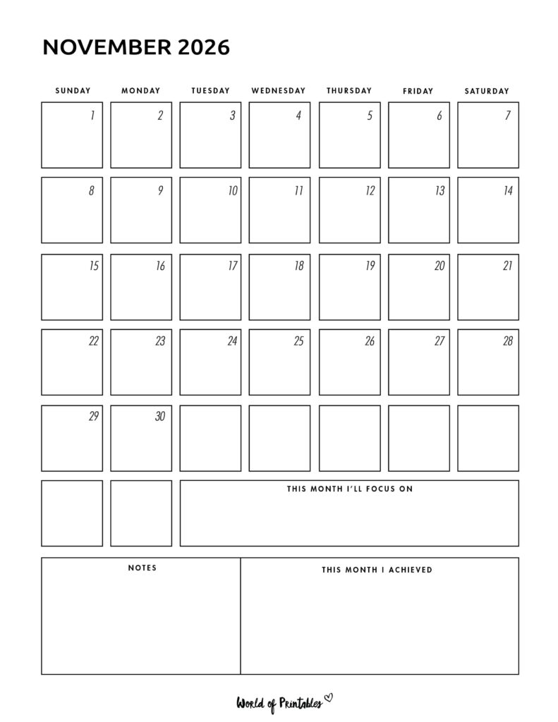 Printable November 2026 Calendar Design 92