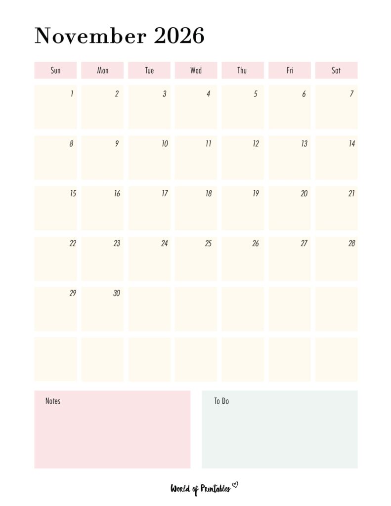 Printable November 2026 Calendar Design 96