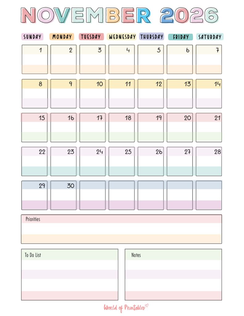 Printable November 2026 Calendar Design 98