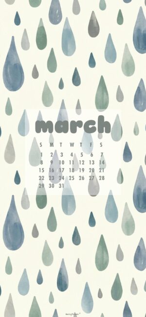 Rain Drops March Calendar Lock Screen Wallpaper