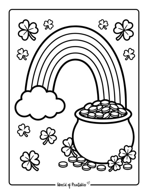 Rainbow And Pot Of Gold St Patricks Day Coloring Page