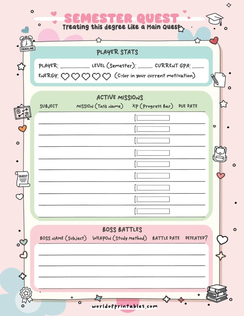 Semester Quest Student Planner Printable