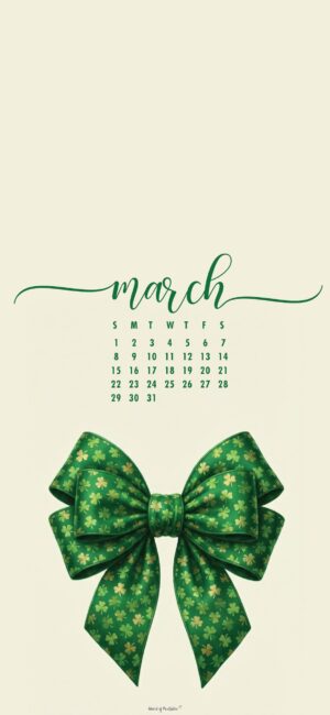 Shamrock Bow March Calendar Wallpaper For Android