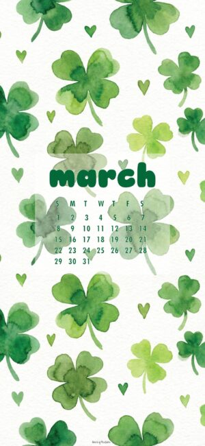 Shamrock March 2026 Calendar Wallpaper Phone