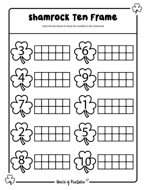 Shamrock ten frame worksheets