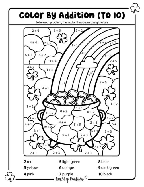St Patricks Day color by number worksheets