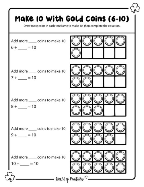 St Patricks Day make ten worksheets Coins