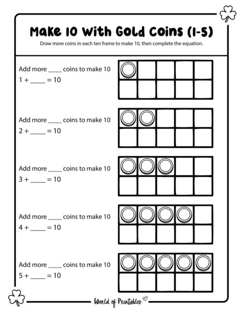 St Patricks Day make ten worksheets Gold Coin