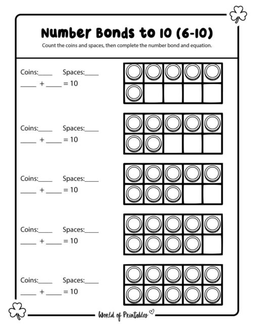 St Patricks Day number bonds worksheets