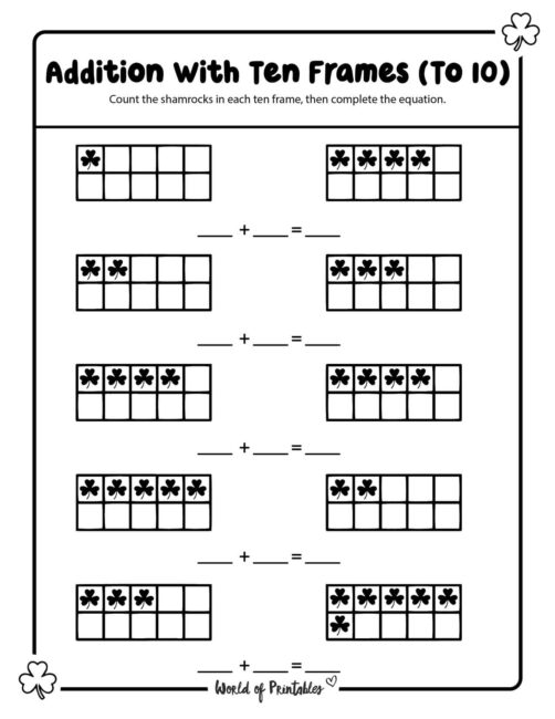 Ten frame addition St Patricks Day