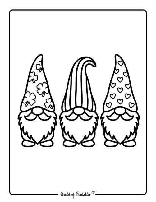Three St Patricks Day Gnomes Coloring Page