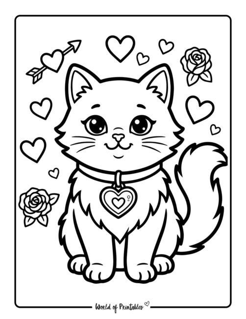 Valentines Day Cat Coloring Page