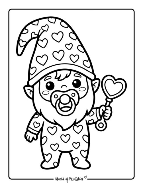 Valentines Day Gnome Coloring Page
