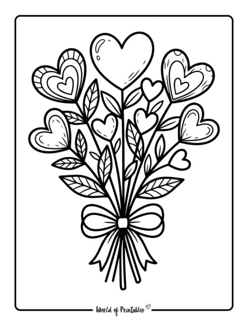 Valentines Day Heart Flowers Coloring Page
