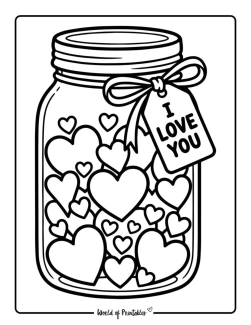 Valentines Day Heart Jar Coloring Page