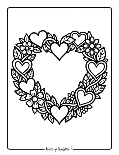 Valentines Day Heart Wreath Coloring Page