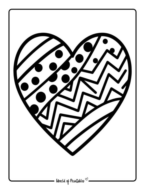 Valentines Day Patterned Heart Coloring Page