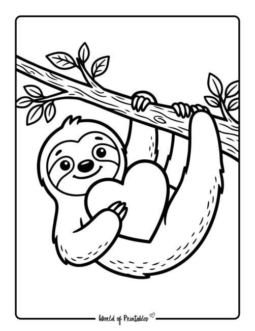 Valentines Day Sloth Coloring Page