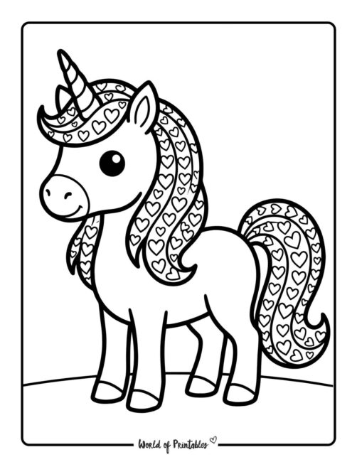 Valentines Day Unicorn Coloring Page