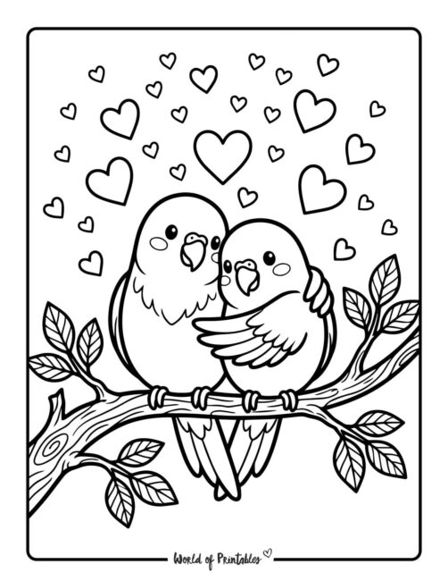 Valentines Love Birds Coloring Page-