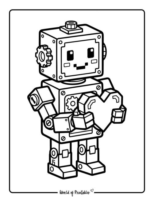 Valentines Robot Coloring Page