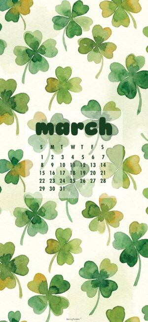 Watercolor Shamrock March Calendar Lock Screen Wallpaper