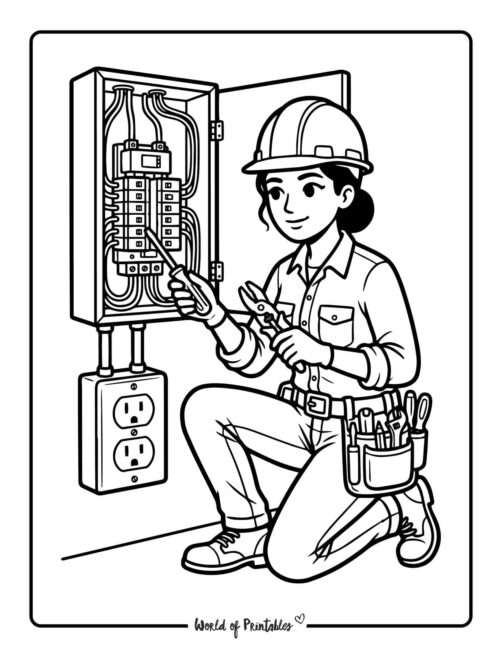 Woman Electrician Coloring Page