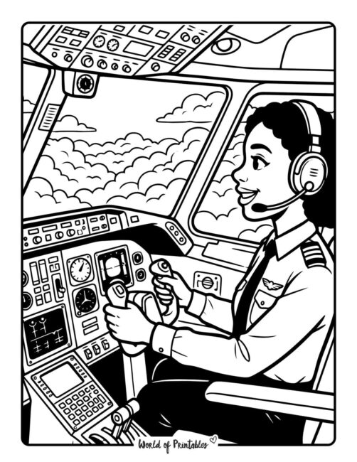 Woman Pilot Coloring Page