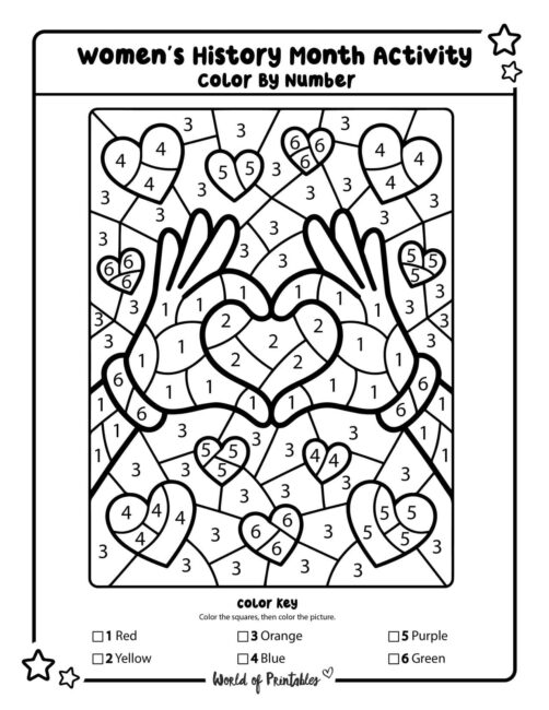 Women’s History Month Activity Heart Color By Number