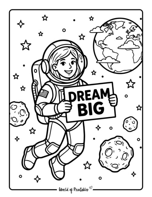 Womens History Month Astronaut Dream Big Coloring Page