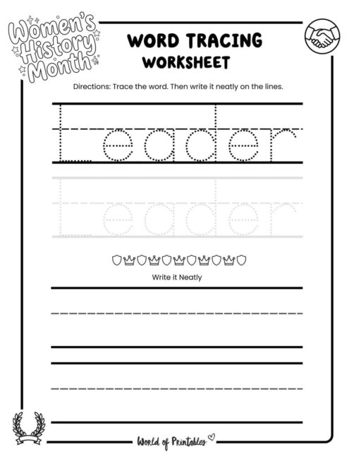 Womens History Month Leader Word Tracing Worksheet